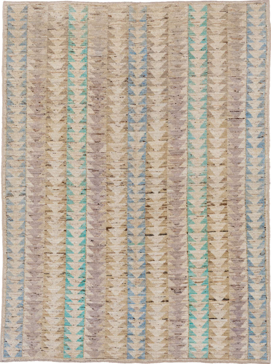 5' x 7' one-of-a-kind handmade vintage Moroccan rug. Color palette: blue, brown, dark gray, gray, green, light gray