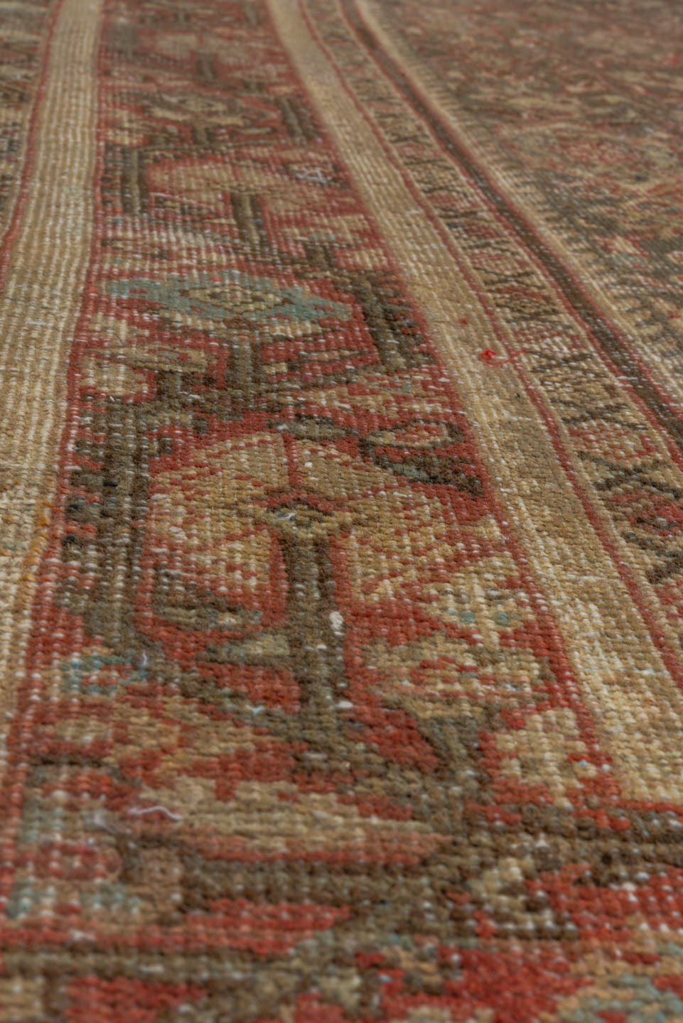 6' x 10' one-of-a-kind handmade antique Mahal large size rug. Color palette: taupe, rust, ivory, slate, brown, sage