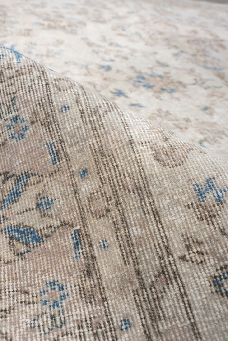 6' x 9' one-of-a-kind handmade antique Sparta medium size rug. Color palette: ivory, beige, sky blue, taupe, cream