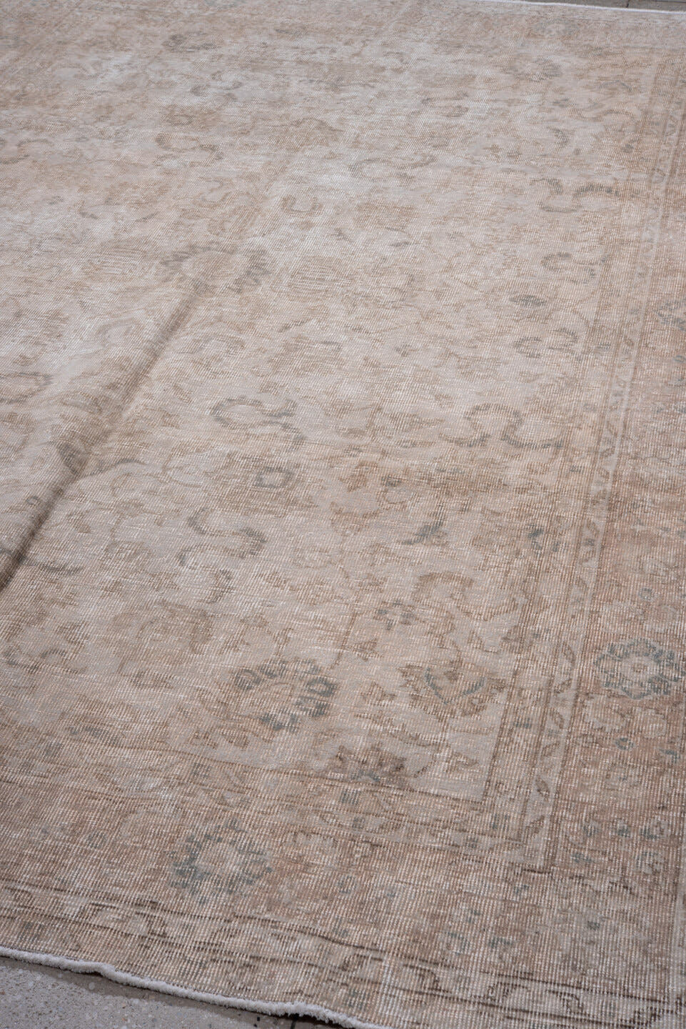 6' x 10' one-of-a-kind handmade antique Sparta large size rug. Color palette: ivory, blush, taupe, pale blue, beige, sand