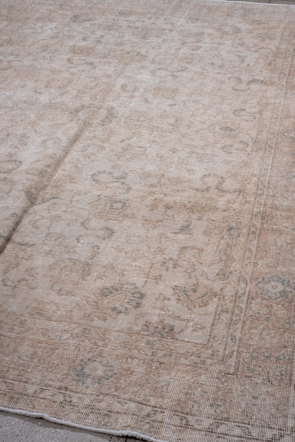 6' x 10' one-of-a-kind handmade antique Sparta large size rug. Color palette: ivory, blush, taupe, pale blue, beige, sand
