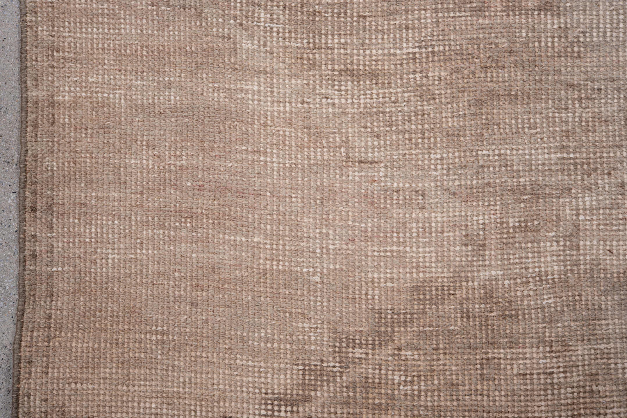 3' x 12' one-of-a-kind handmade vintage Anatol runner rug. Color palette: brown, gray, light gray, off-white, pink, snow