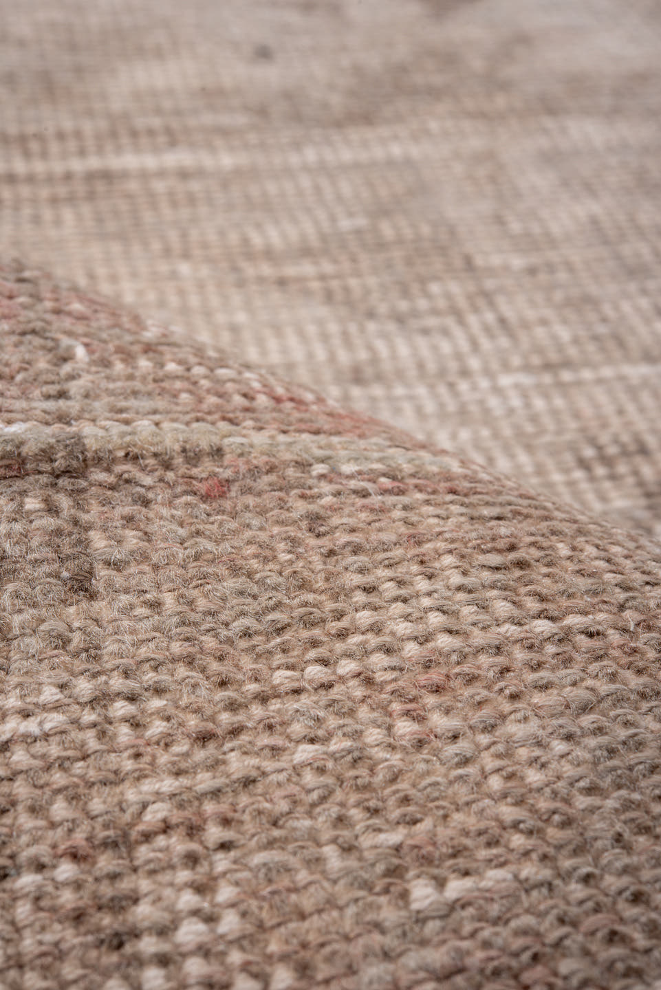 3' x 12' one-of-a-kind handmade antique Anatolian runner rug. Color palette: blush, taupe, warm gray, ivory, sand, pink