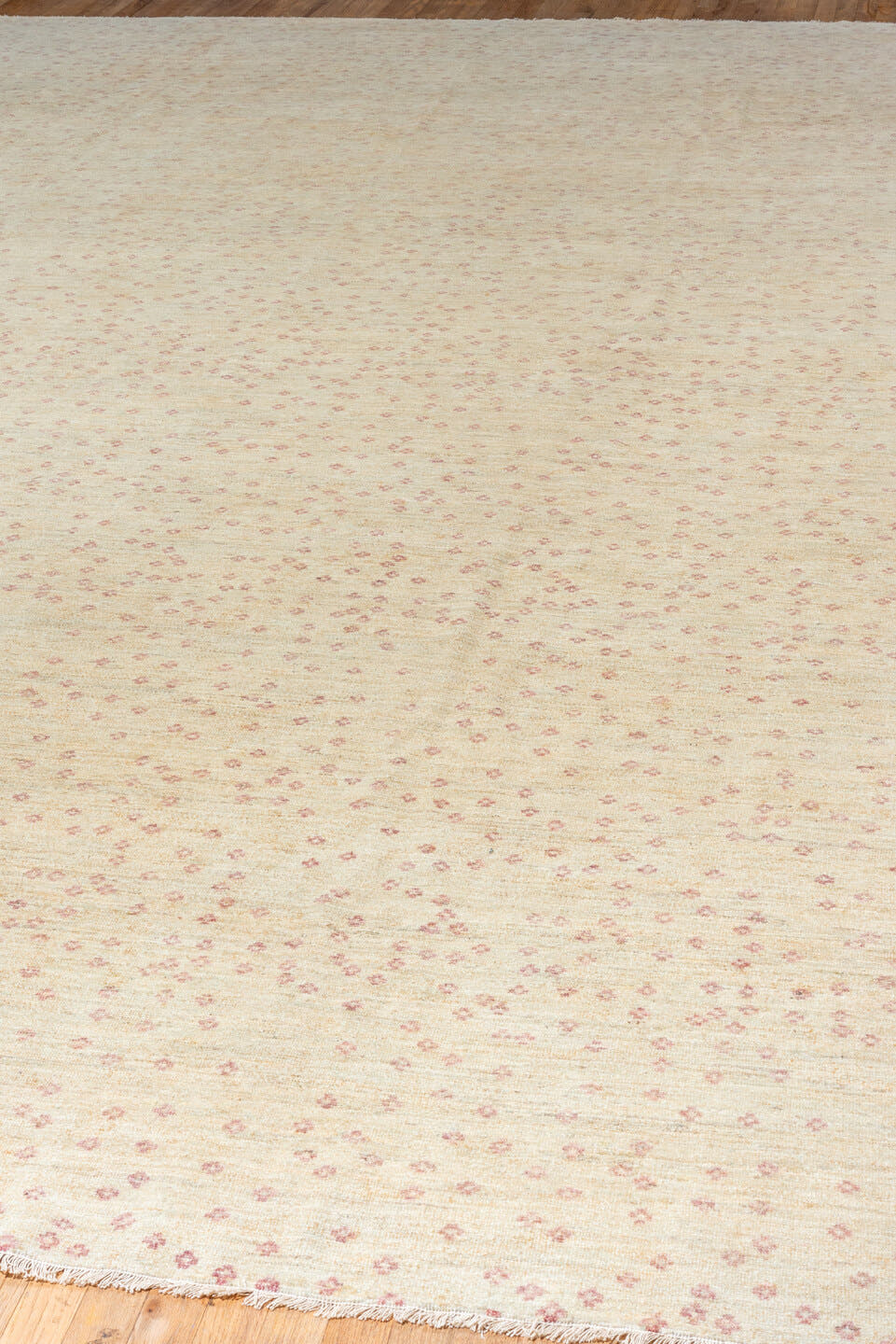 14' x 16' one-of-a-kind handmade handmade Contemporary oversize rug. Color palette: ivory, cream, rose, taupe, blush, pink