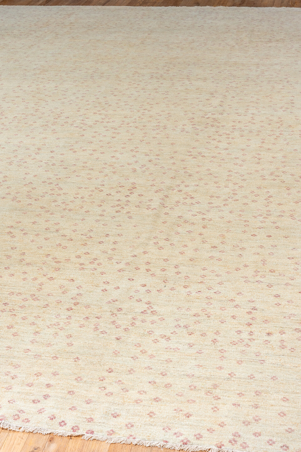 14' x 16' one-of-a-kind handmade handmade Contemporary oversize rug. Color palette: ivory, cream, rose, taupe, blush, pink