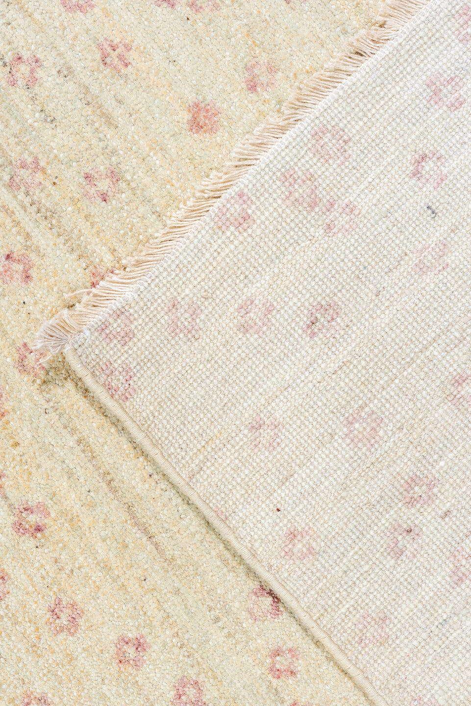 14' x 16' one-of-a-kind handmade handmade Contemporary oversize rug. Color palette: ivory, cream, rose, taupe, blush, pink