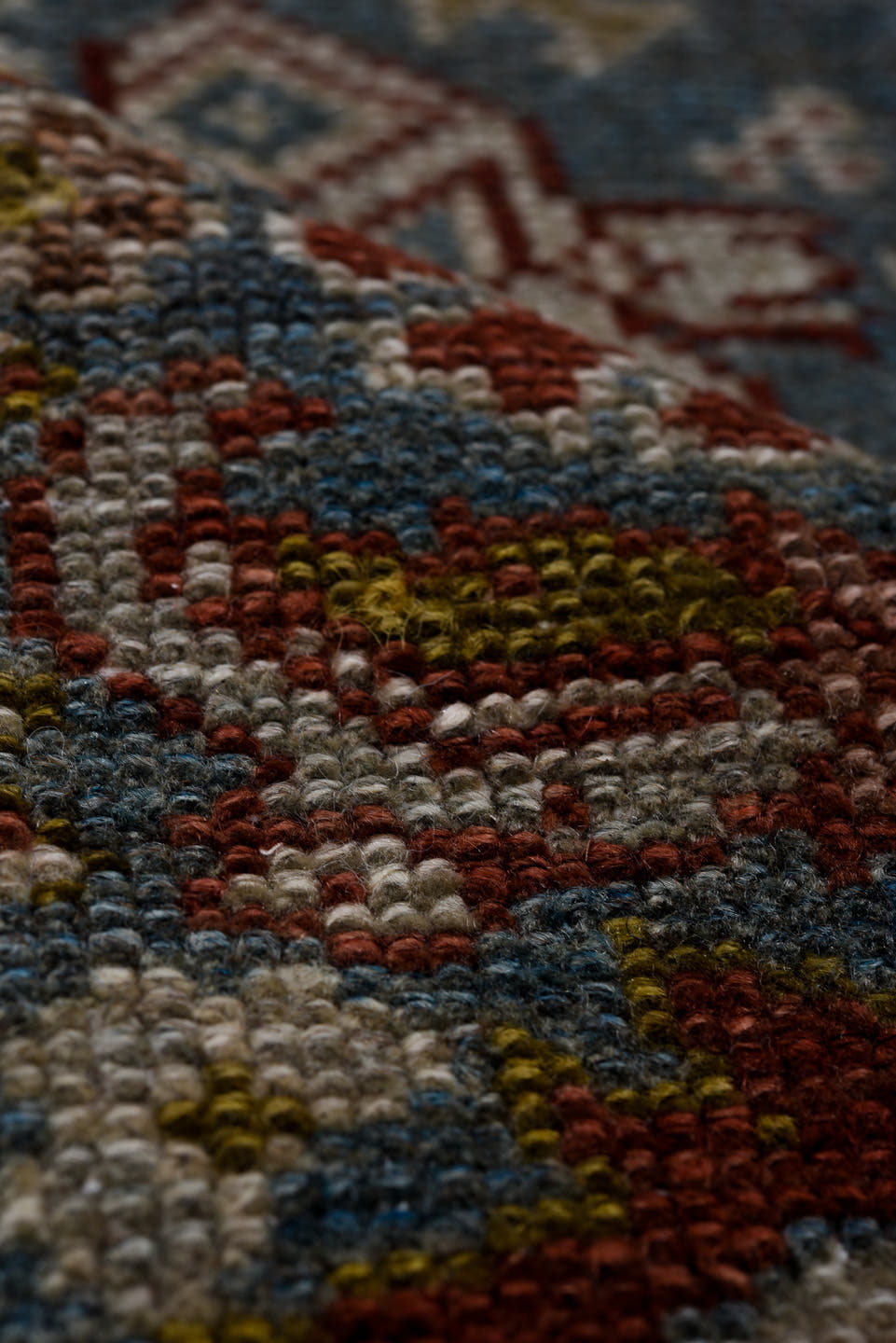 3' x 16' one-of-a-kind handmade antique Malayer runner rug. Color palette: blue, ivory, rust, navy, brown, sage, gold
