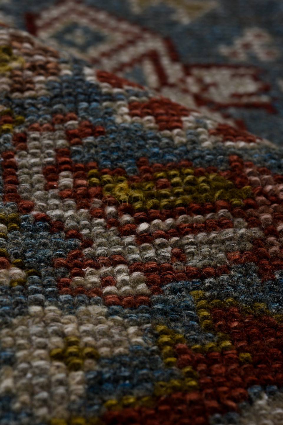 3' x 16' one-of-a-kind handmade antique Malayer runner rug. Color palette: blue, ivory, rust, navy, brown, sage, gold