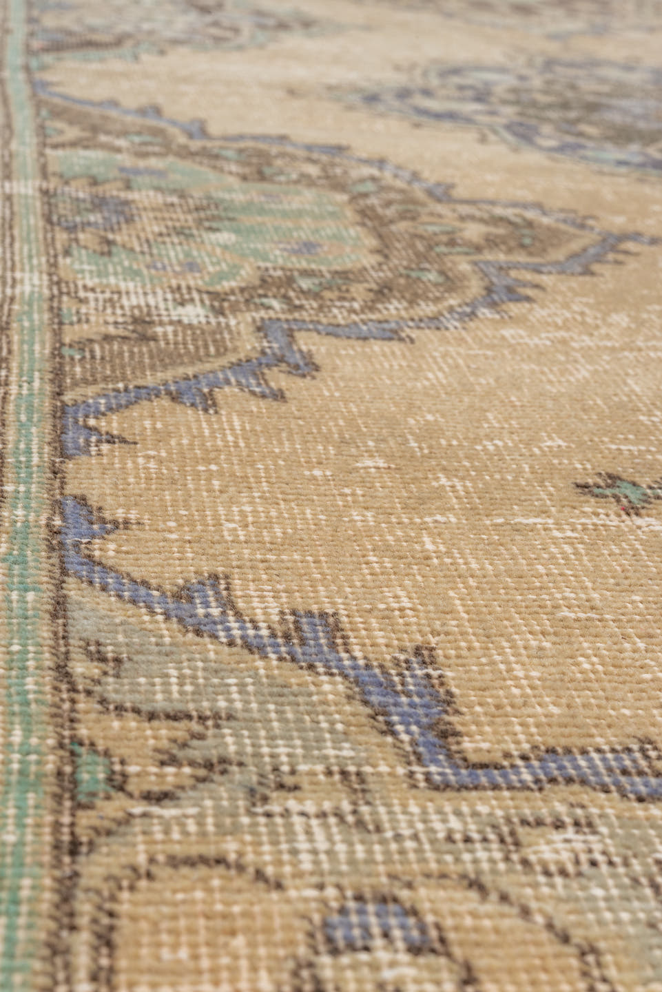 3' x 10' one-of-a-kind handmade vintage Oushak runner rug. Color palette: tan, taupe, slate, sage, brown, ivory, beige, gray