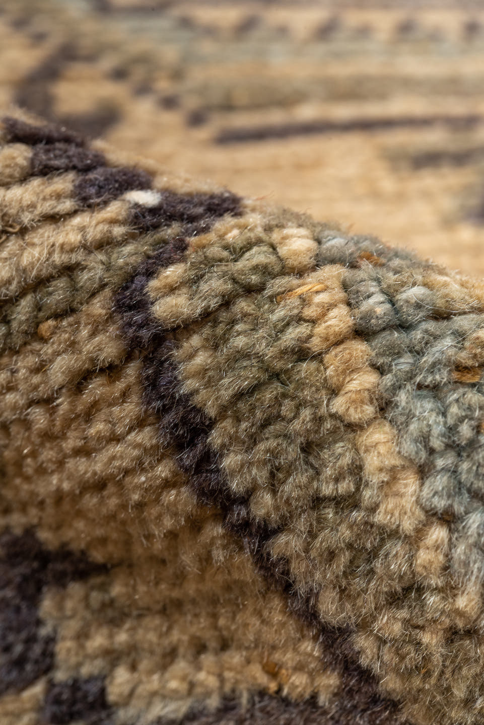 3' x 10' one-of-a-kind handmade vintage Oushak runner rug. Color palette: camel, taupe, brown, sage, slate, charcoal, olive