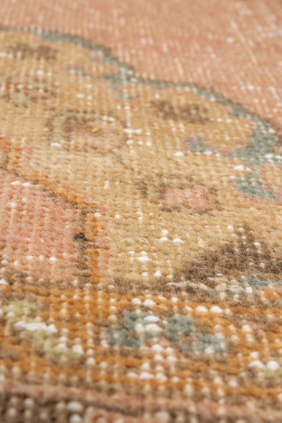 3' x 12' one-of-a-kind handmade vintage Oushak runner rug. Color palette: brown, off-white, orange, pink, snow, white