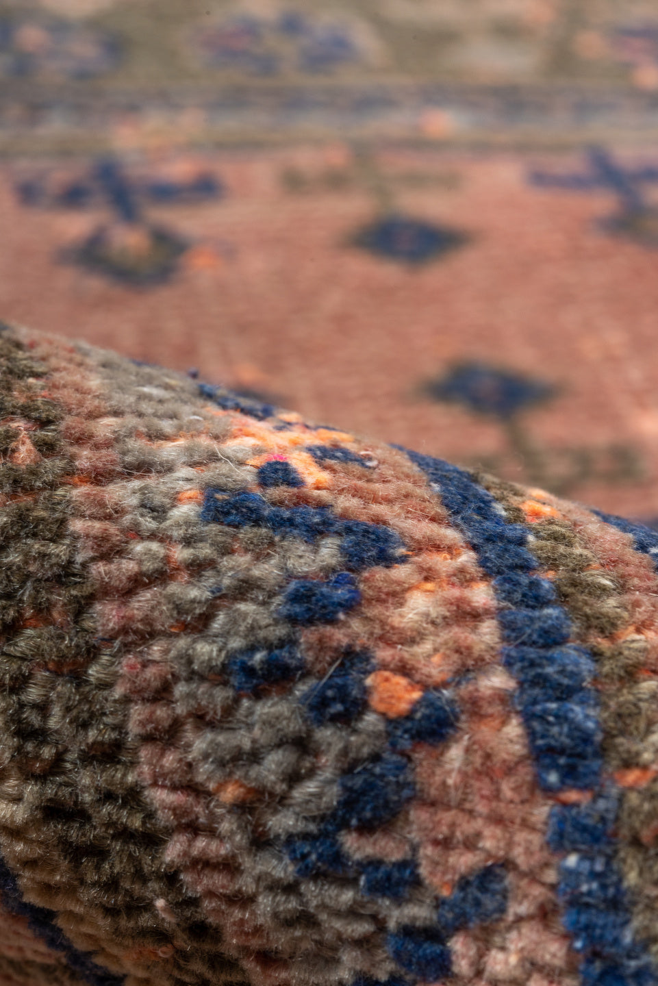 3' x 10' one-of-a-kind handmade vintage Oushak runner rug. Color palette: taupe, navy, rose, terra cotta, slate, olive