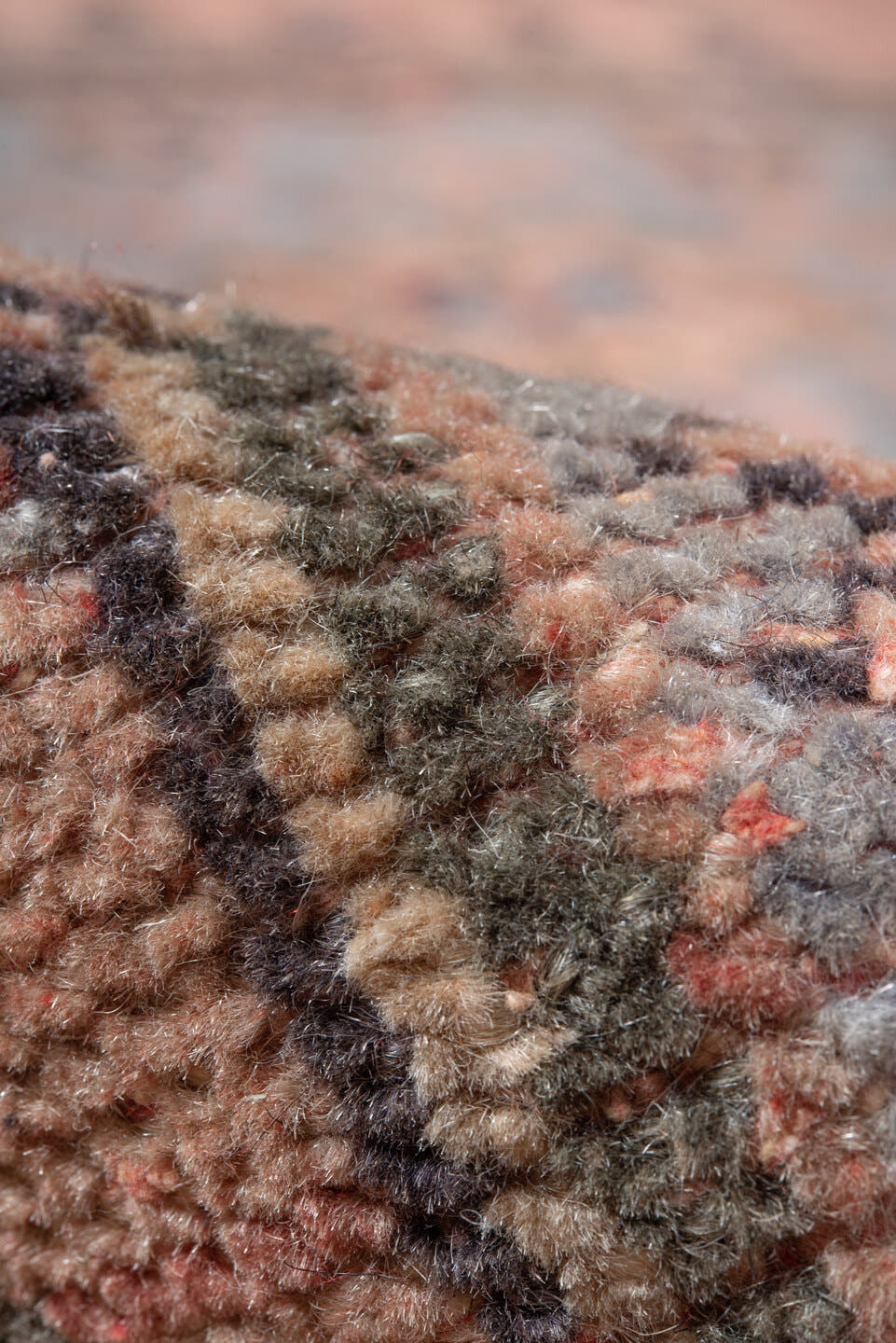 3' x 8' one-of-a-kind handmade vintage Ouzbek runner rug. Color palette: rose, blush, charcoal, slate, muted olive