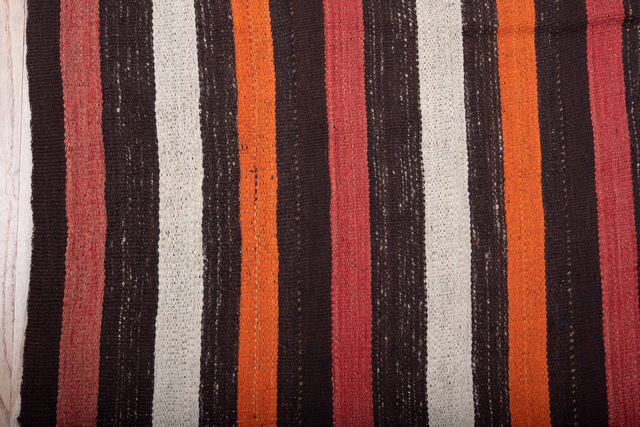 6' x 8' one-of-a-kind handmade vintage Kilim medium size rug. Color palette: black, brown, coral, fire brick, gray