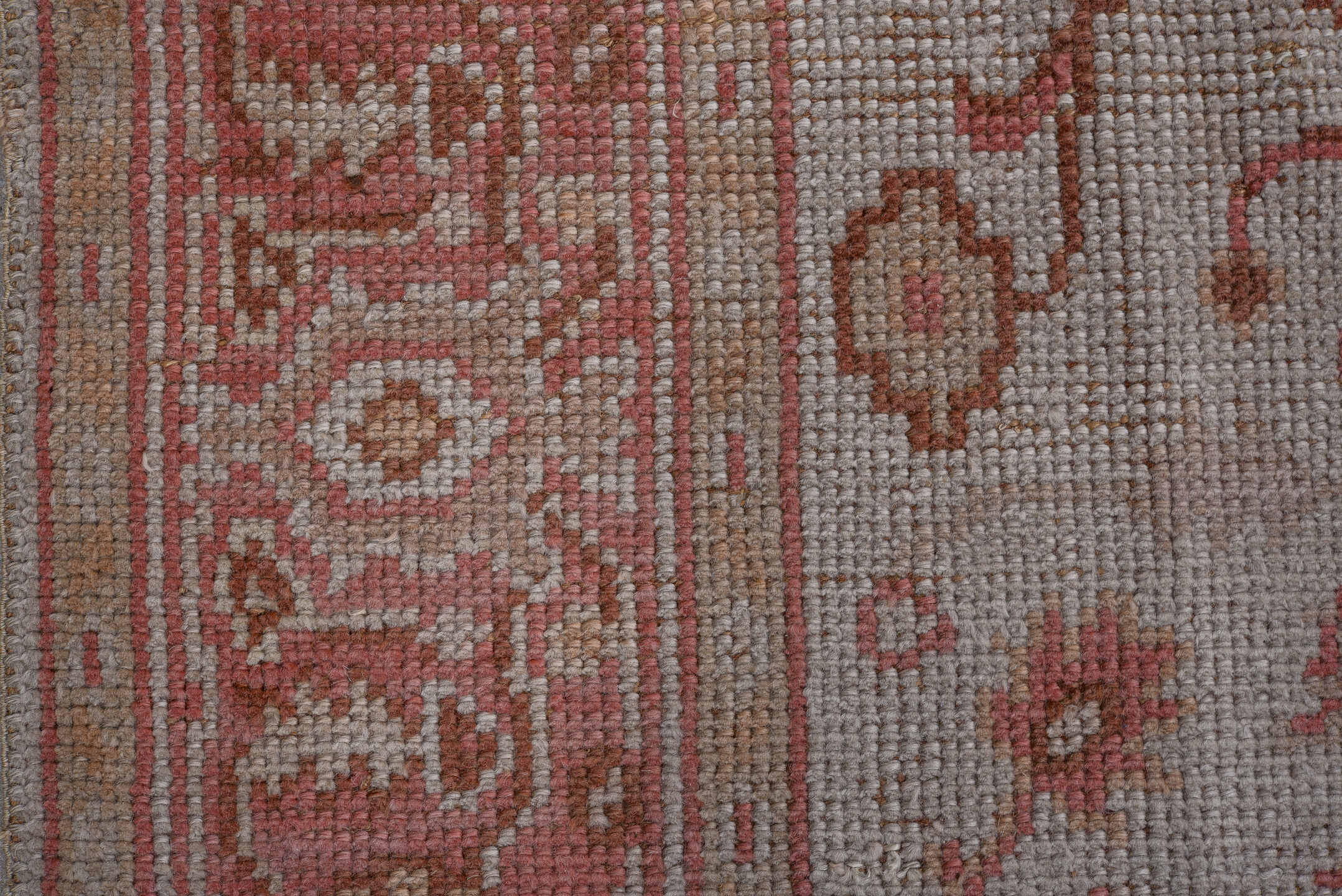 6' x 9' one-of-a-kind handmade vintage Oushak medium size rug. Color palette: ivory, rose, rust, blush, taupe, camel, pink