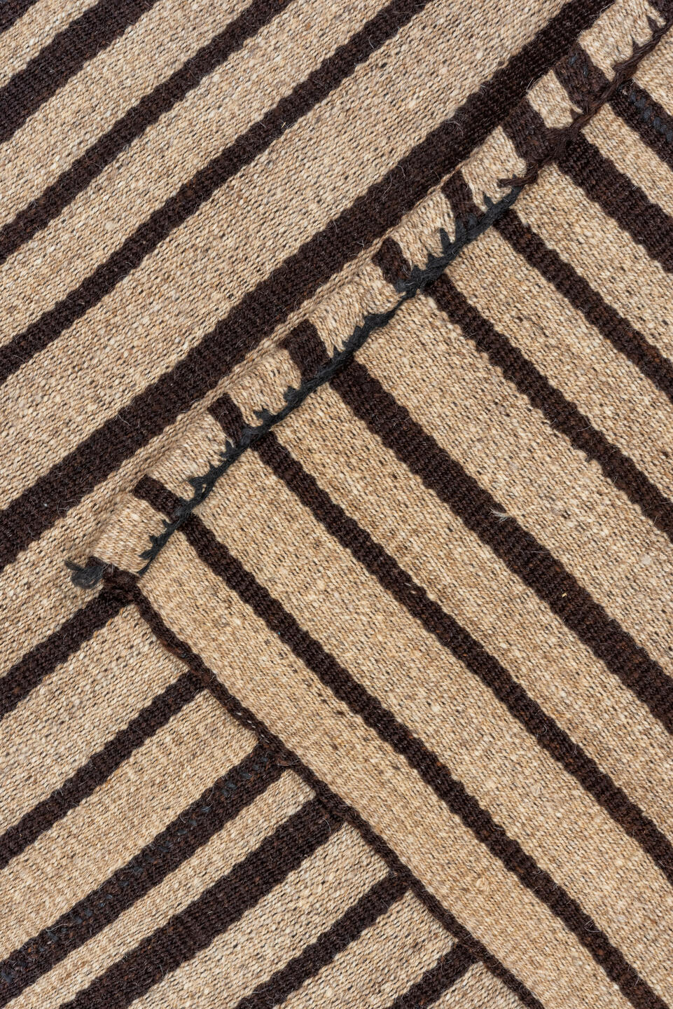 5' x 7' one-of-a-kind handmade vintage Kilim rug. Color palette: brown, gray, off-white, orange, pink, snow, white