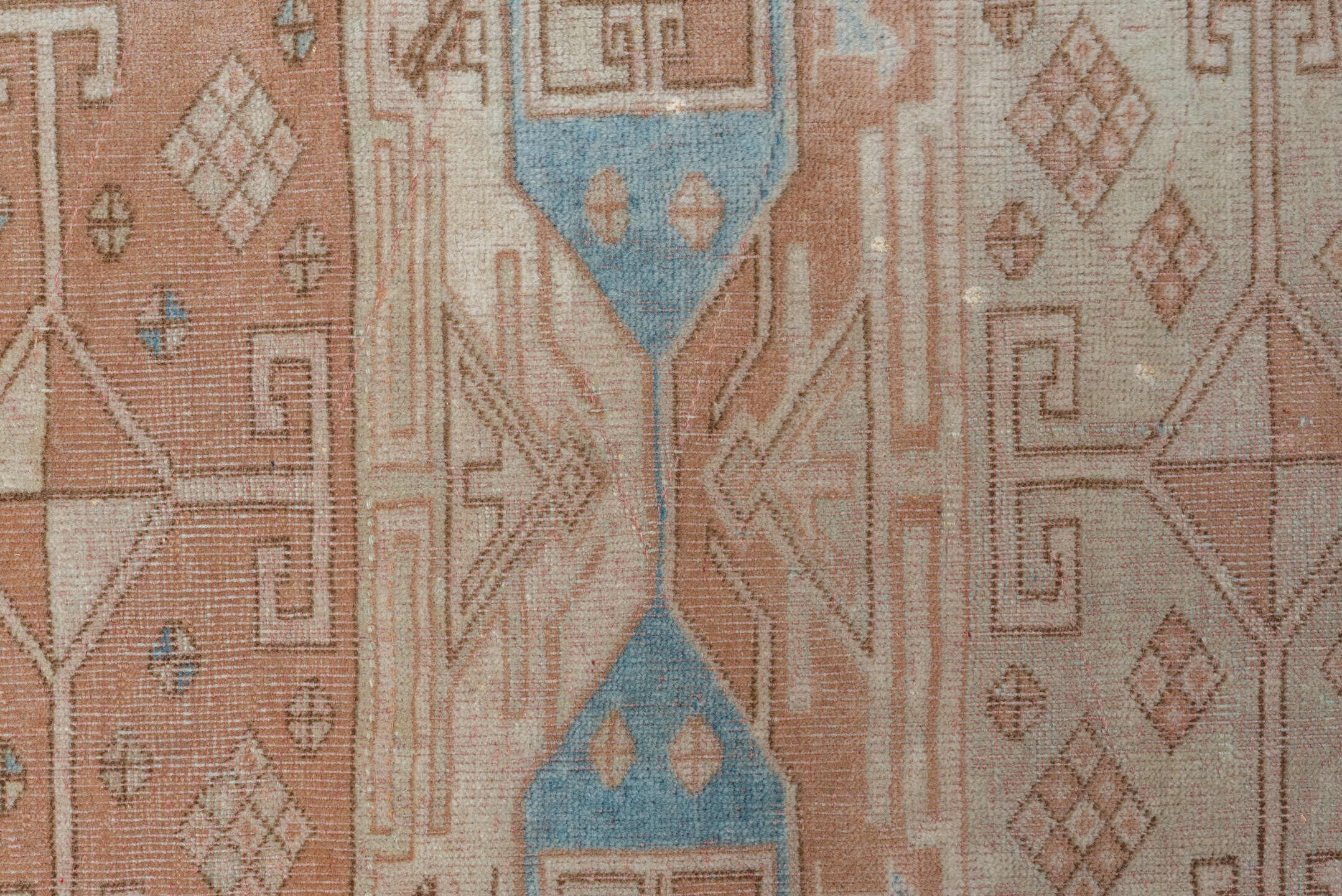 2' x 11' one-of-a-kind handmade antique Oushak runner rug. Color palette: ivory, blush, sky blue, taupe, camel, pink