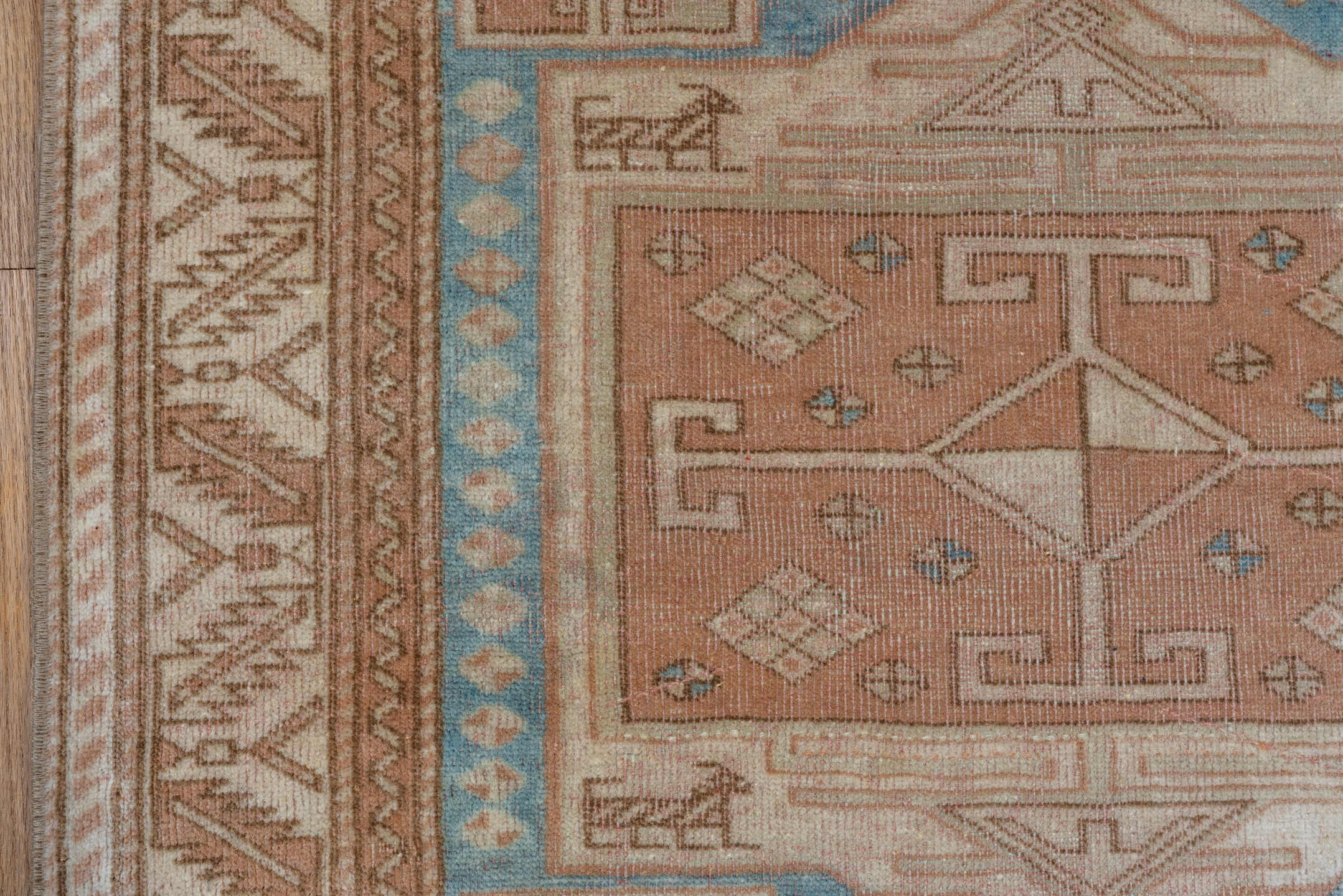 2' x 11' one-of-a-kind handmade antique Oushak runner rug. Color palette: ivory, blush, sky blue, taupe, camel, pink