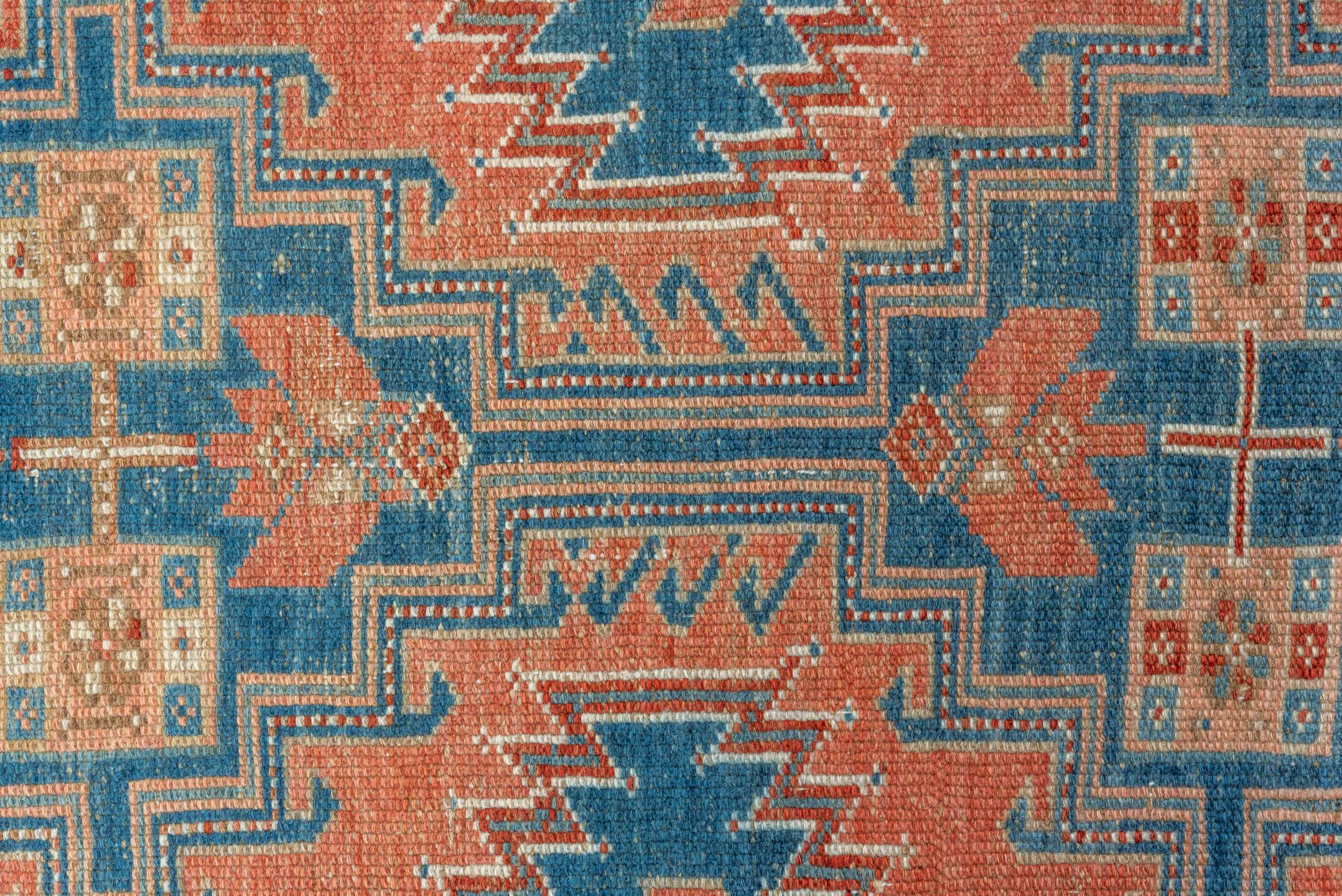 2' x 9' one-of-a-kind handmade vintage NW Persian runner rug. Color palette: salmon, ivory, teal, rust, camel, sky_blue