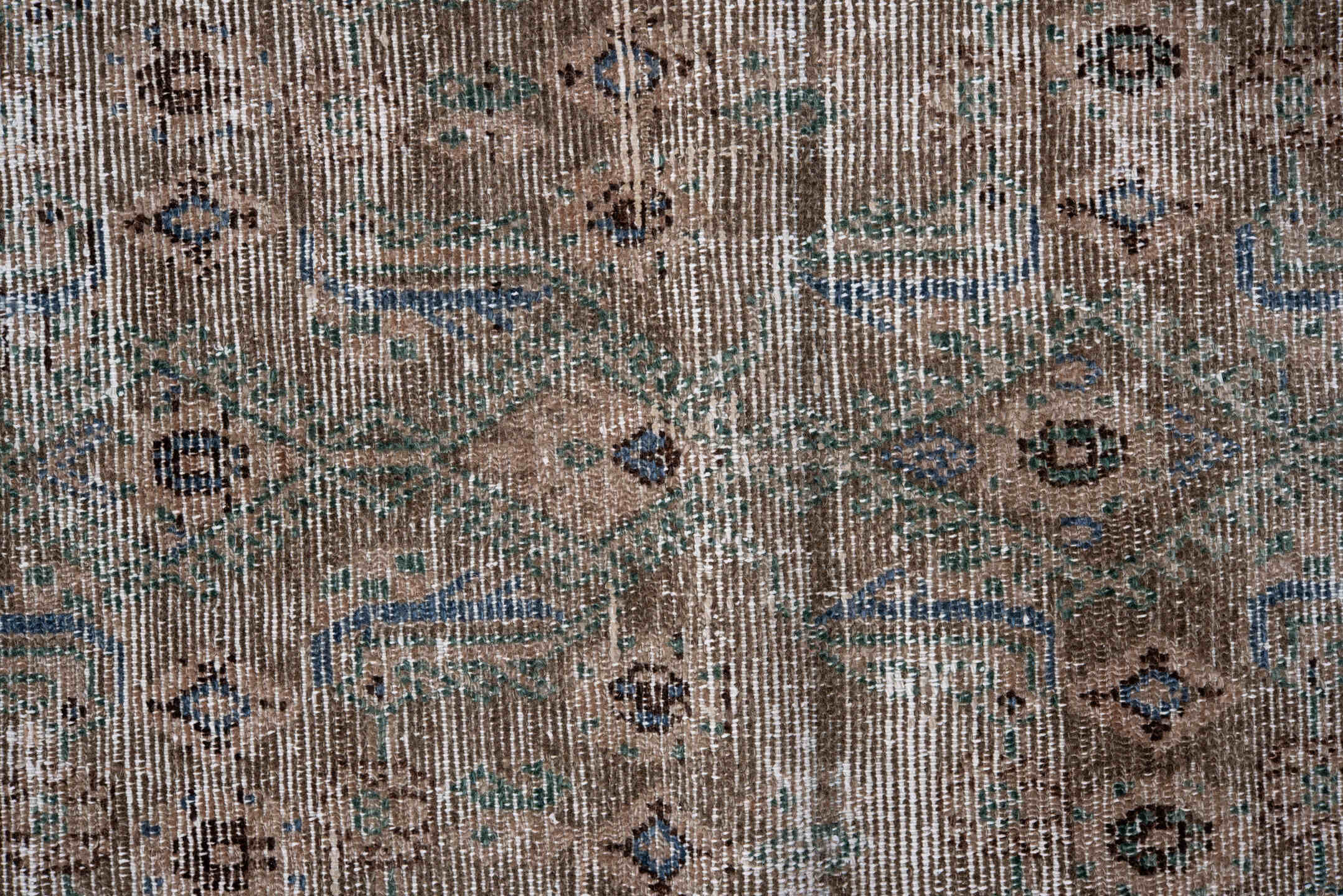 3' x 12' one-of-a-kind handmade antique Hamadan runner rug. Color palette: taupe, brown, ivory, blue, teal, charcoal, beige