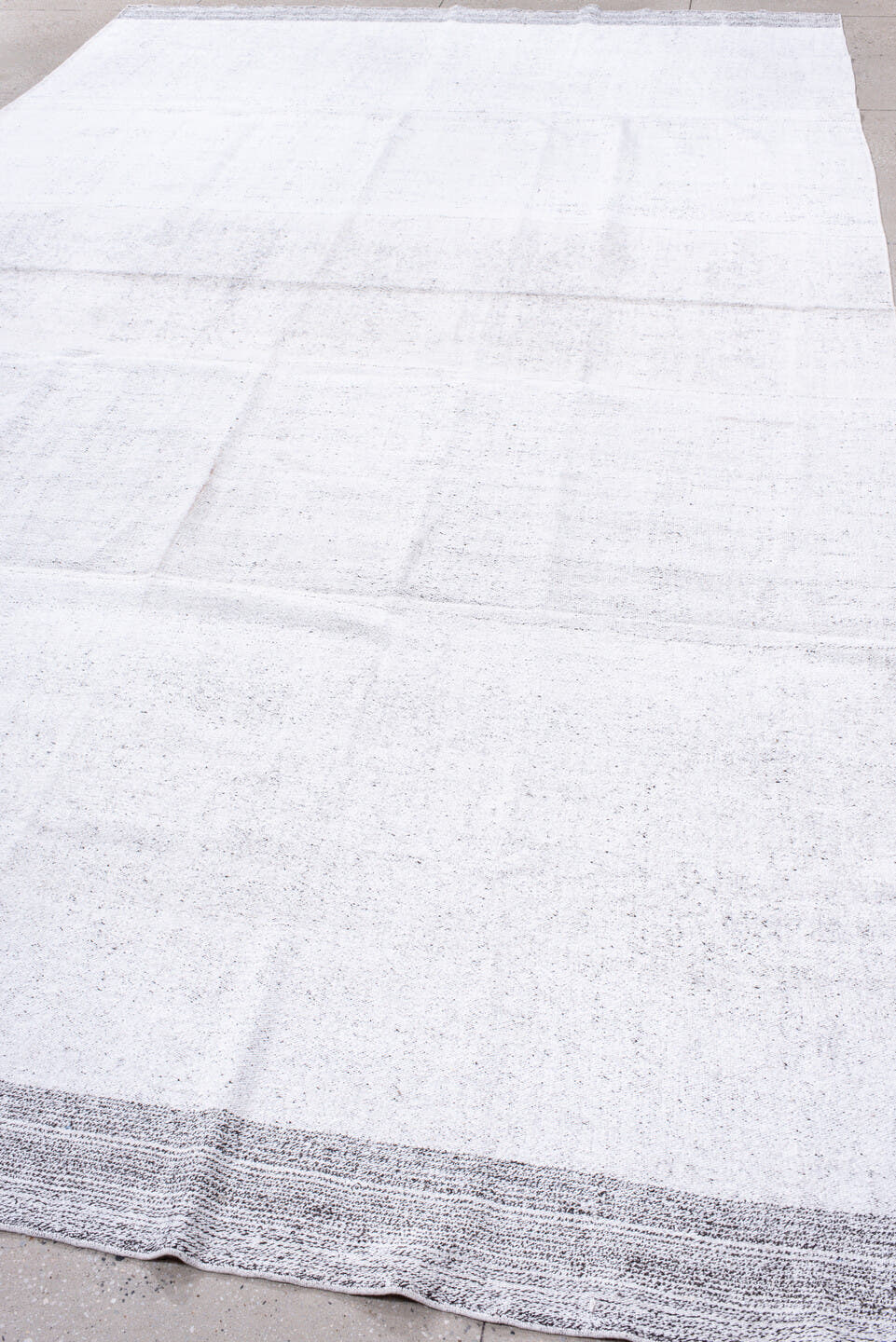 8' x 15' one-of-a-kind handmade antique Flatweave rug. Color palette: ivory, cream, taupe, light gray, beige, gray