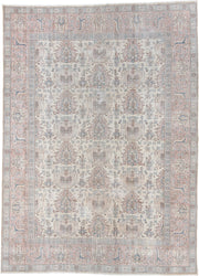 8' x 12' one-of-a-kind handmade vintage Sparta large size rug. Color palette: ivory, blush, pale blue, taupe, beige