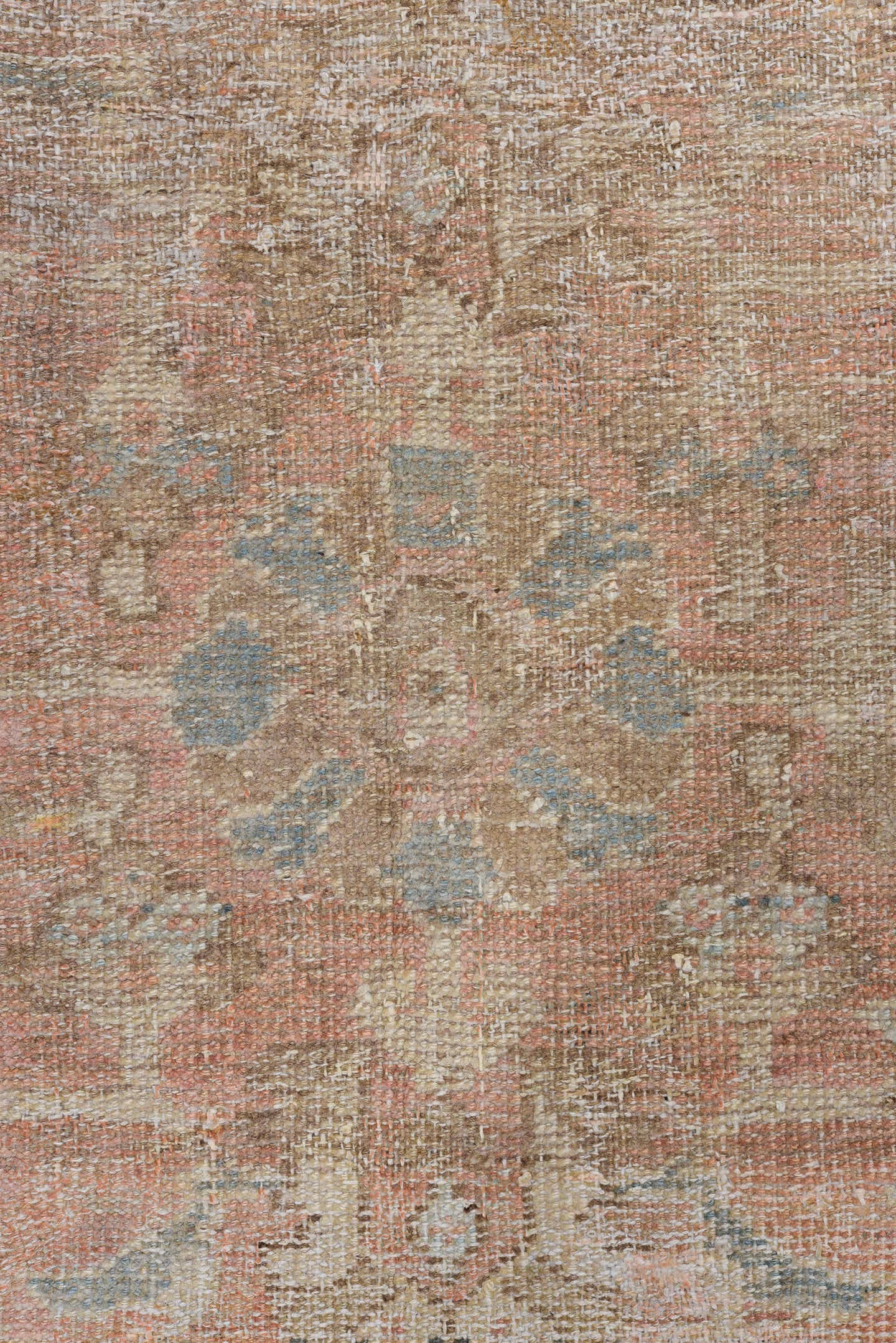 7' x 10' one-of-a-kind handmade antique Mahal large size rug. Color palette: terra cotta, taupe, ivory, slate, faded blue