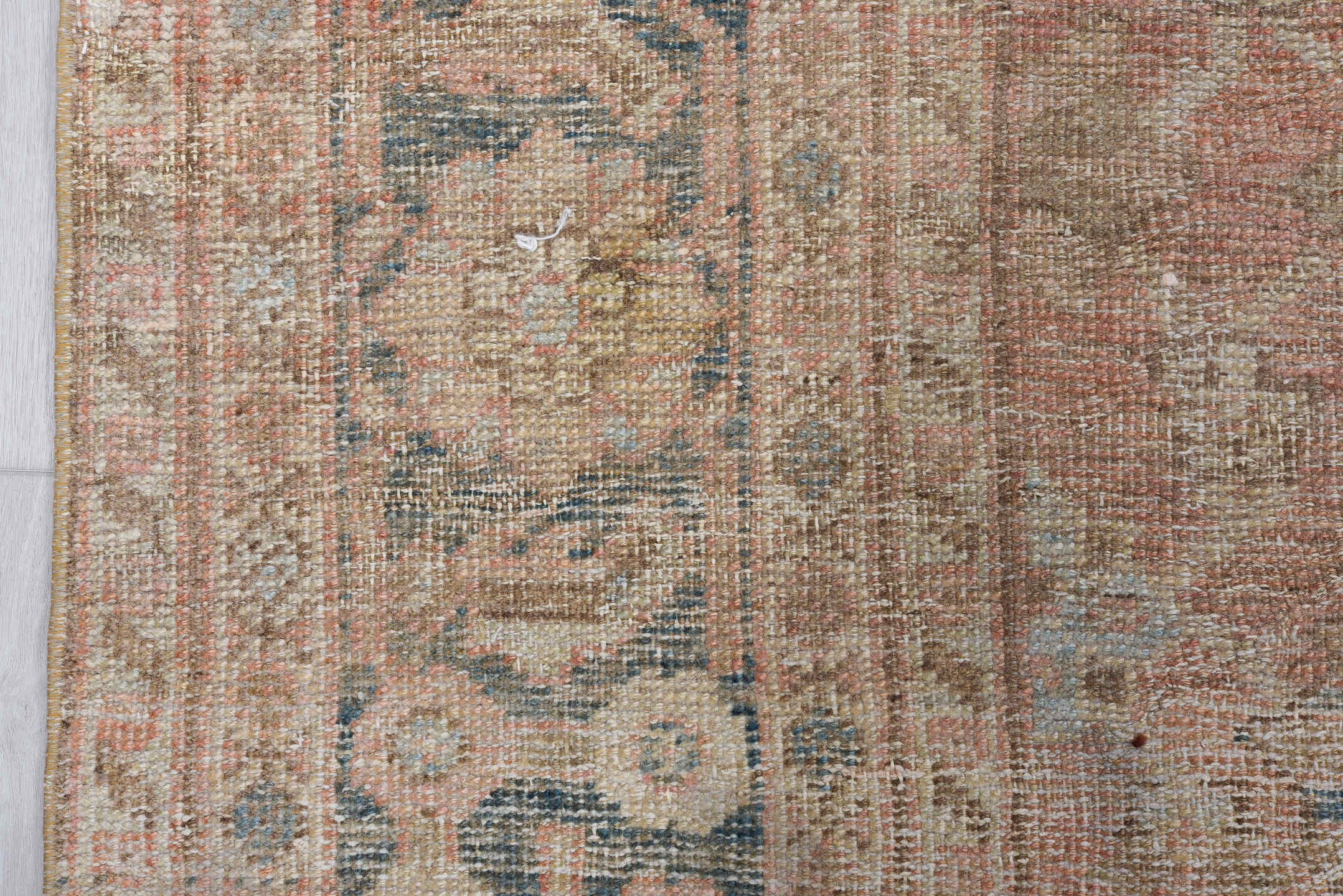 7' x 10' one-of-a-kind handmade antique Mahal large size rug. Color palette: terra cotta, taupe, ivory, slate, faded blue