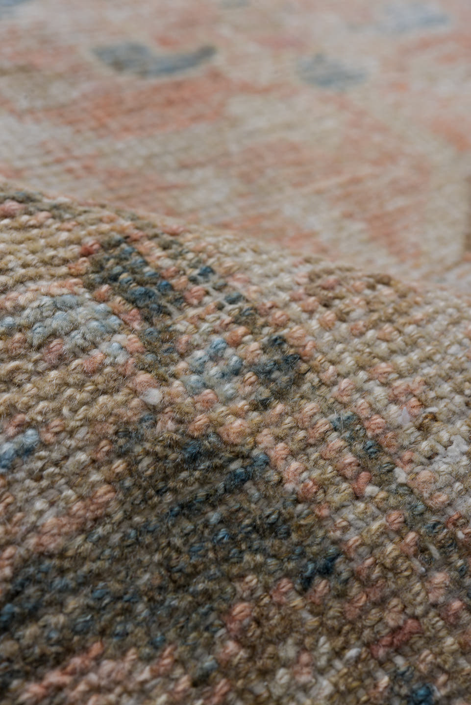 7' x 10' one-of-a-kind handmade antique Mahal large size rug. Color palette: terra cotta, taupe, ivory, slate, faded blue