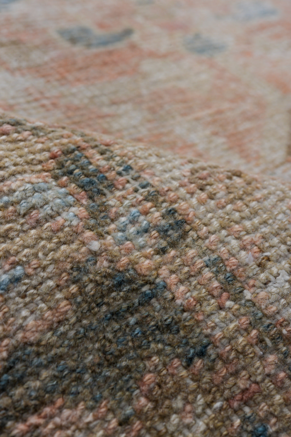 7' x 10' one-of-a-kind handmade antique Mahal large size rug. Color palette: terra cotta, taupe, ivory, slate, faded blue