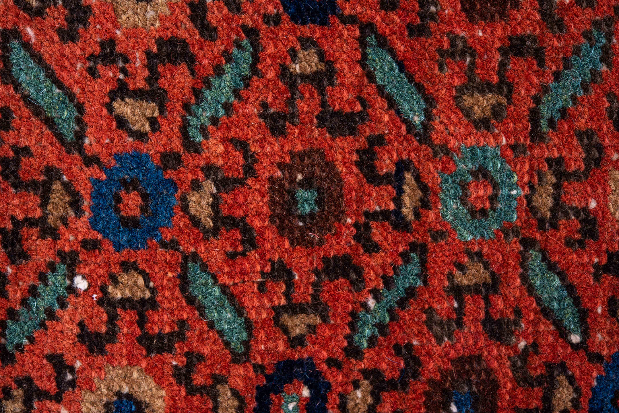 2' x 17' one-of-a-kind handmade vintage Heriz runner rug. Color palette: blue, brown, gray, off-white, pink, snow, white