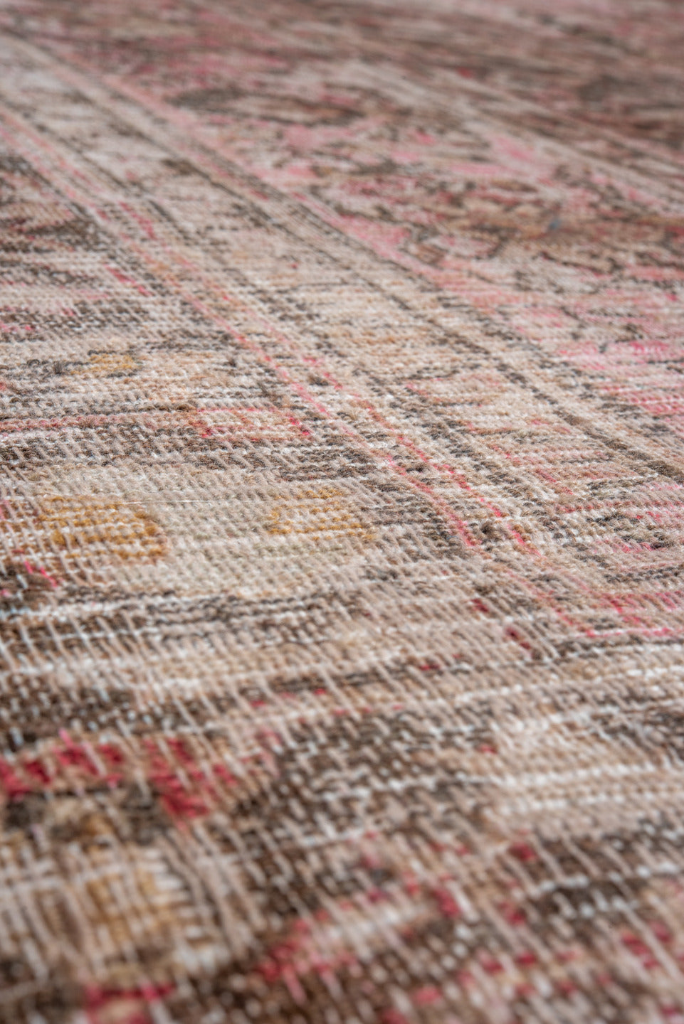 10' x 15' one-of-a-kind handmade antique Khorassan oversize rug. Color palette: rose, ivory, brown, dusty pink, taupe