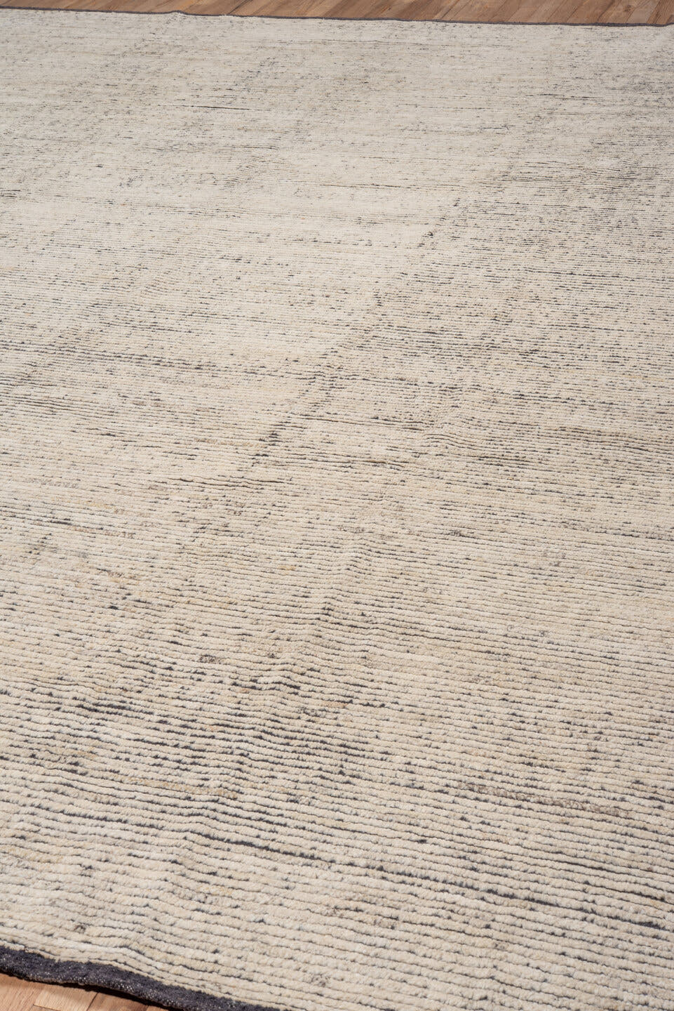 9' x 12' one-of-a-kind handmade vintage Tulu large size rug. Color palette: ivory, charcoal, taupe, gray, black, beige