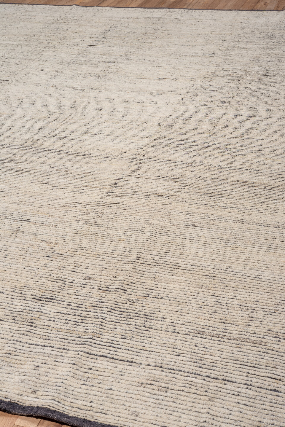 9' x 12' one-of-a-kind handmade vintage Tulu large size rug. Color palette: ivory, charcoal, taupe, gray, black, beige