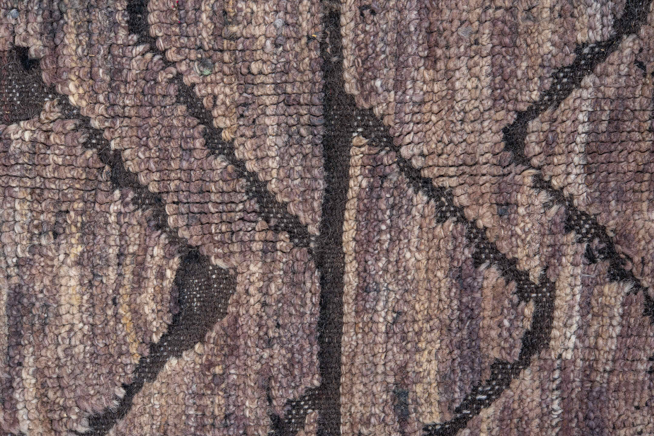 9' x 11' one-of-a-kind handmade vintage Tulu large size rug. Color palette: taupe, charcoal, slate, mauve, brown, beige