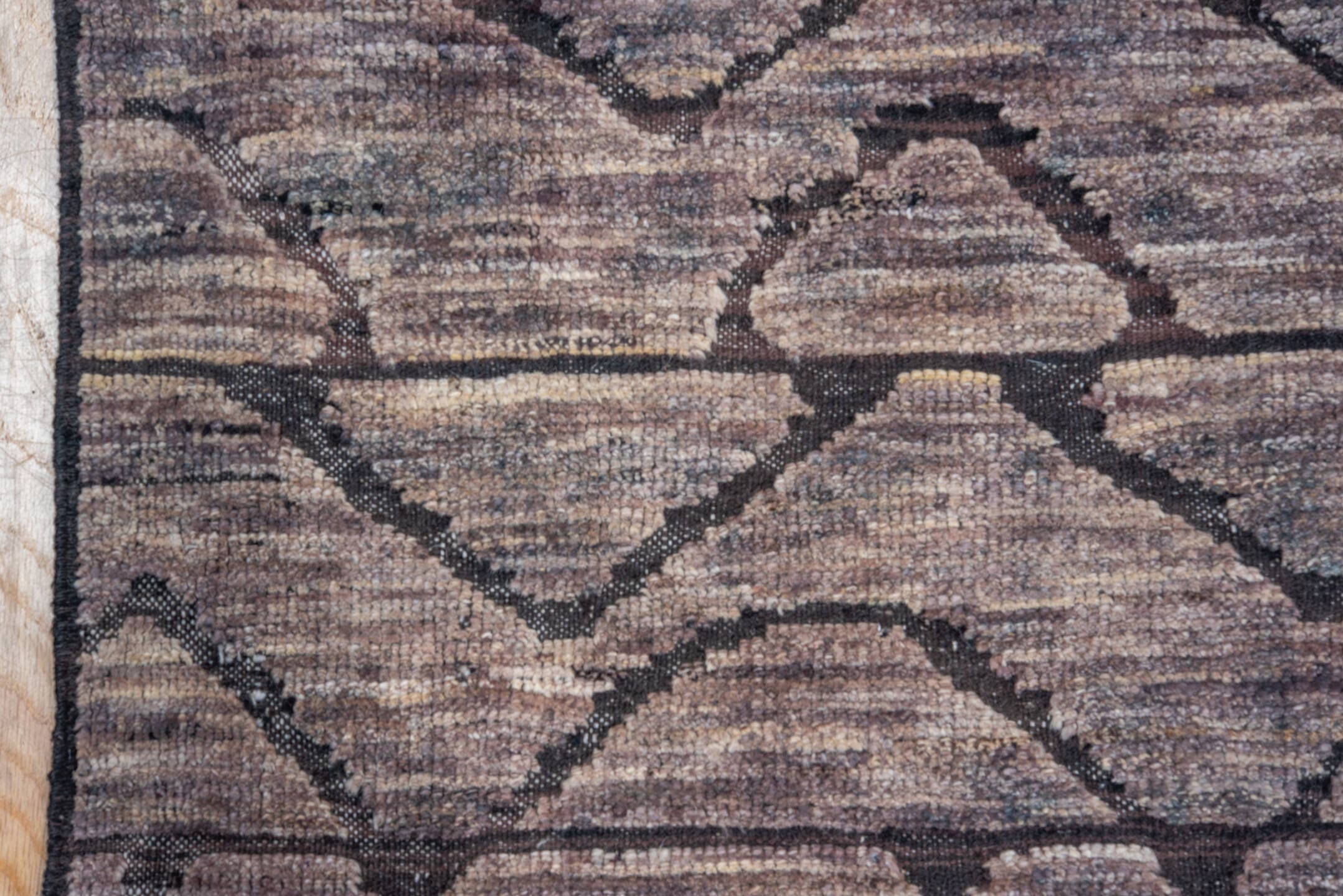 9' x 11' one-of-a-kind handmade vintage Tulu large size rug. Color palette: taupe, charcoal, slate, mauve, brown, beige