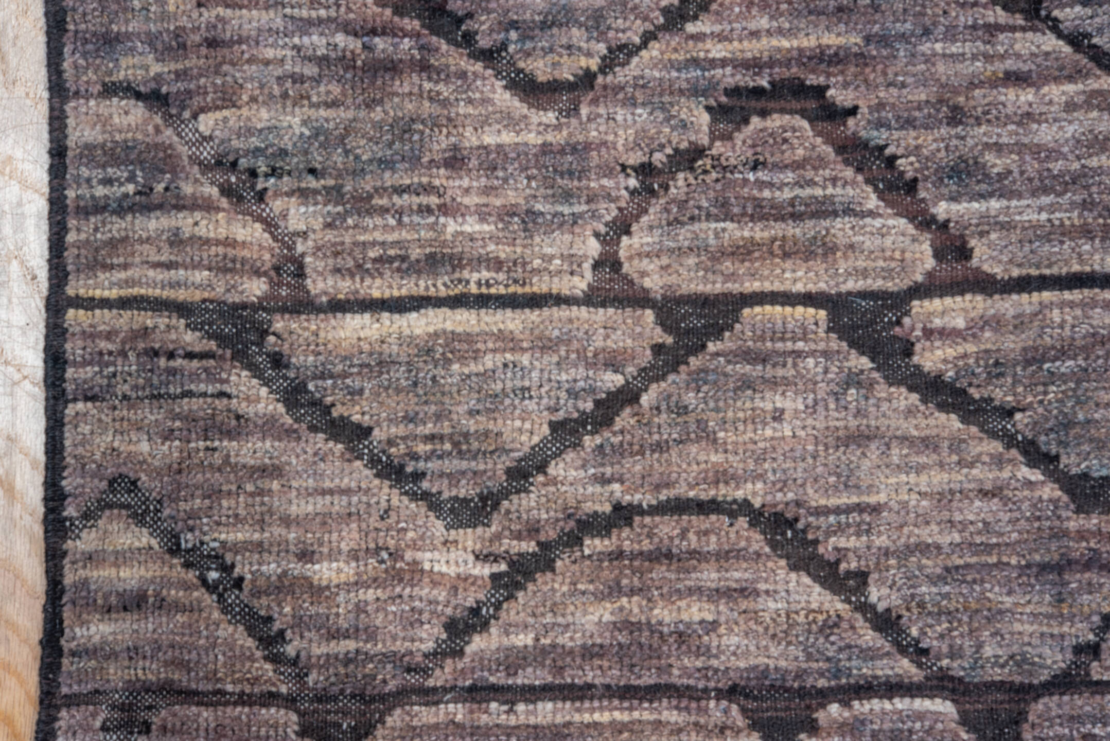 9' x 11' one-of-a-kind handmade vintage Tulu large size rug. Color palette: taupe, charcoal, slate, mauve, brown, beige