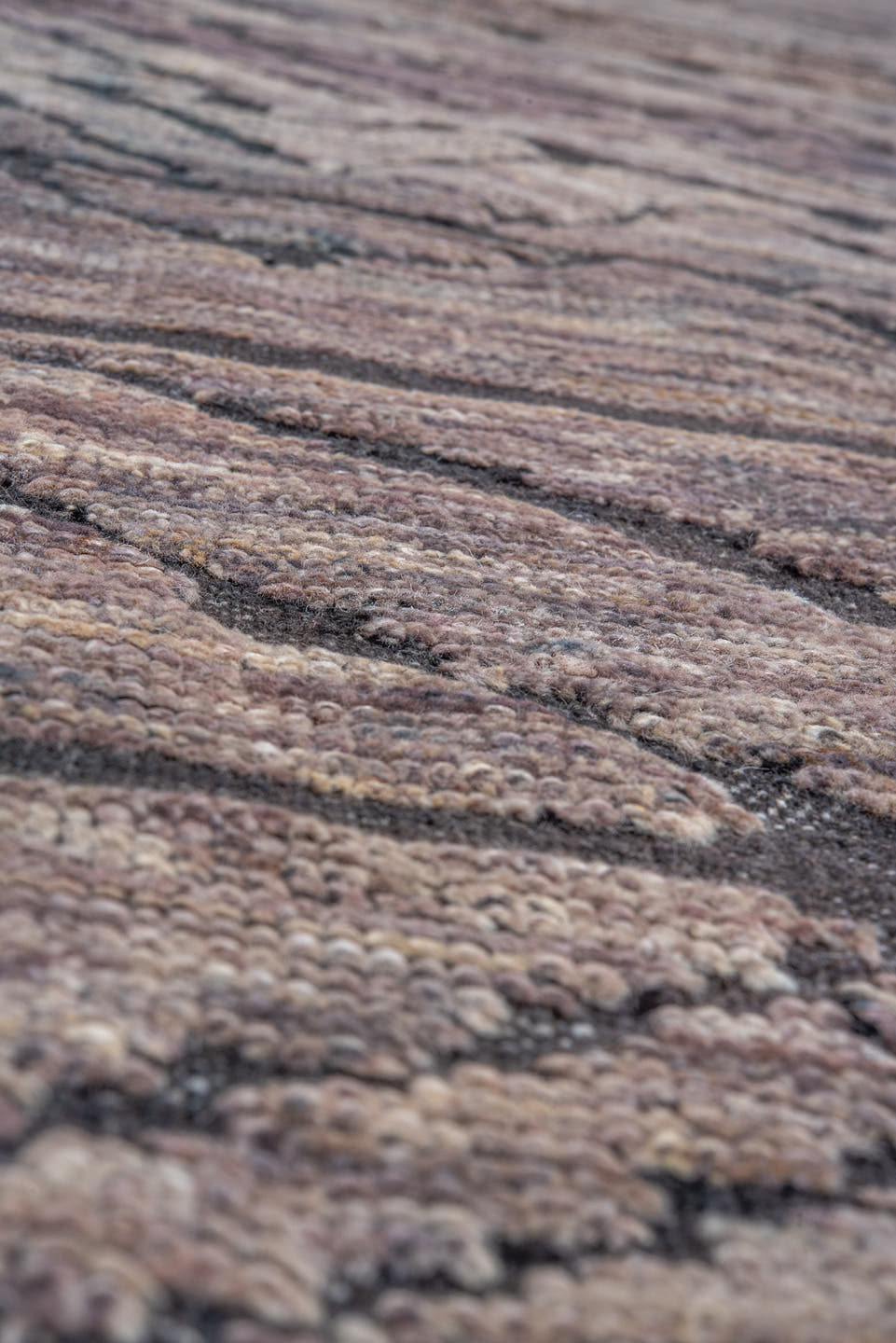 9' x 11' one-of-a-kind handmade vintage Tulu large size rug. Color palette: taupe, charcoal, slate, mauve, brown, beige