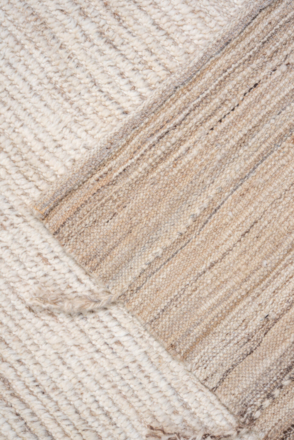 11' x 15' one-of-a-kind handmade vintage Tulu oversize rug. Color palette: ivory, cream, taupe, beige, camel, gray