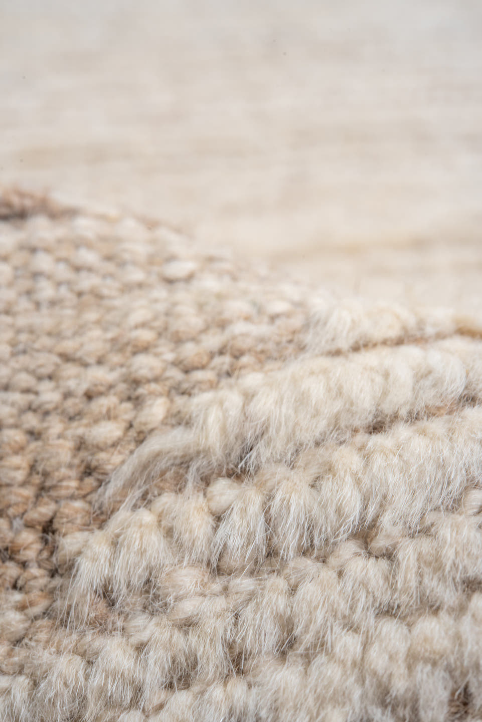 11' x 15' one-of-a-kind handmade vintage Tulu oversize rug. Color palette: ivory, cream, taupe, beige, camel, gray