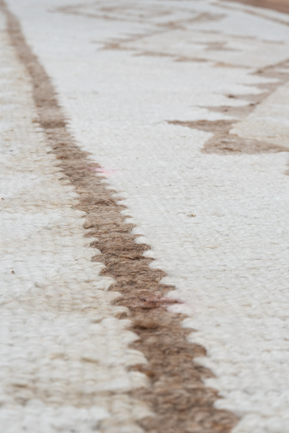 2' x 9' one-of-a-kind handmade antique Kilim runner rug. Color palette: ivory, taupe, beige, camel, gray