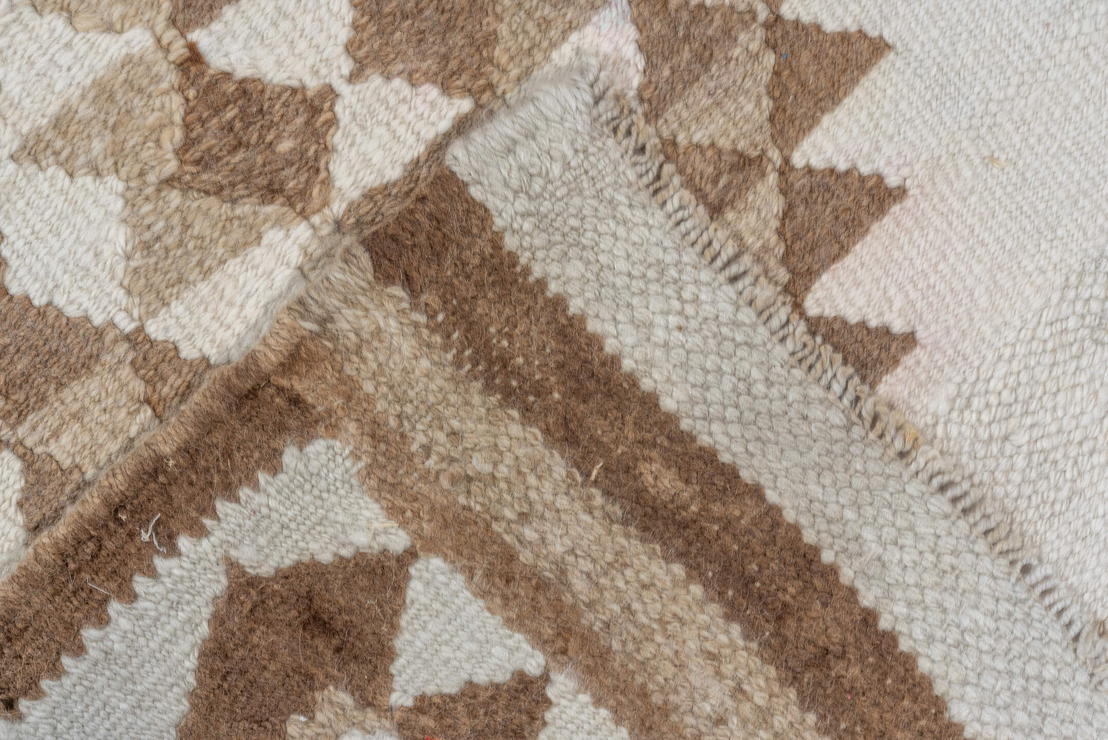 2' x 10' one-of-a-kind handmade vintage Kilim runner rug. Color palette: brown, gainsboro, gray, light gray, off-white, pink