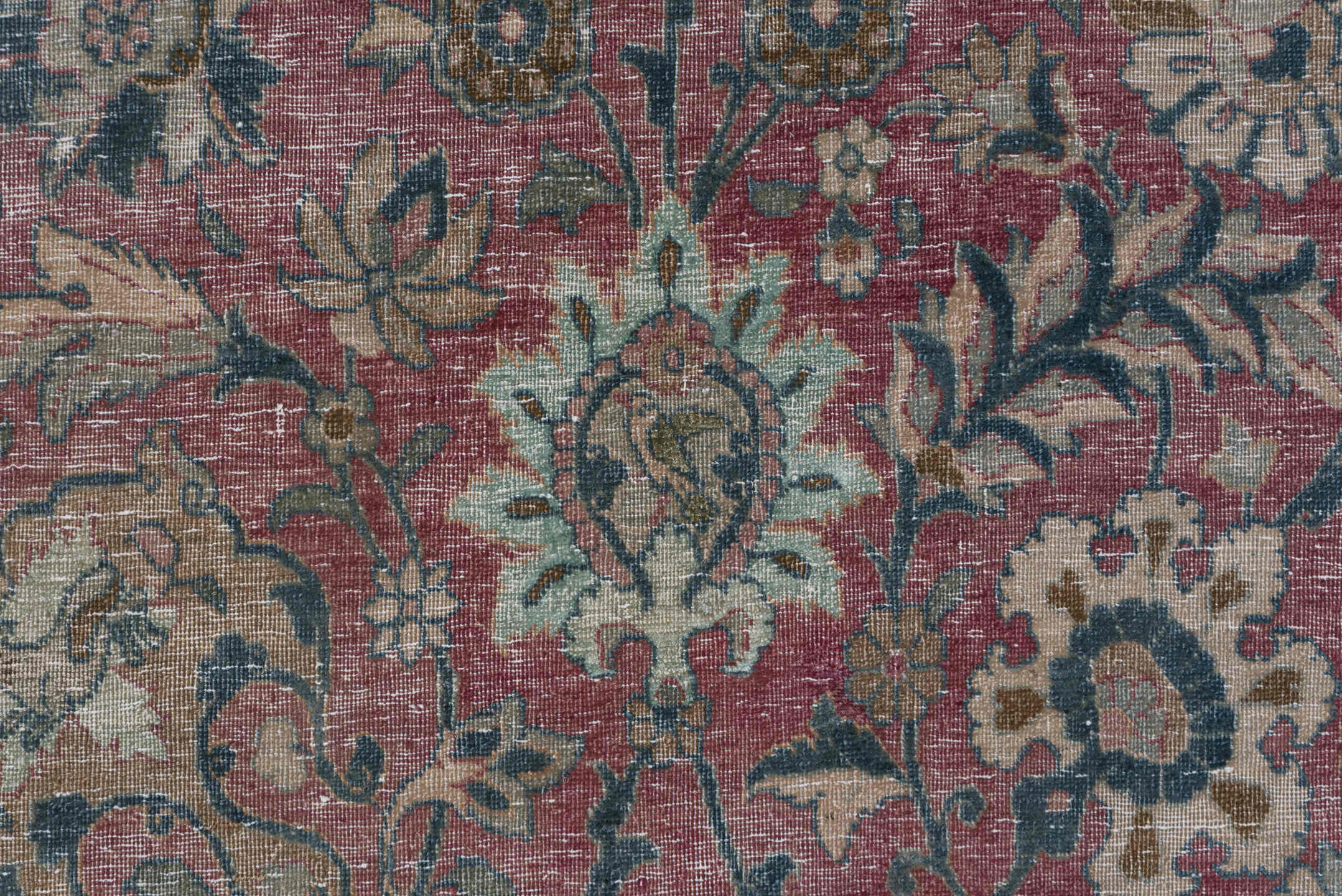 6' x 11' one-of-a-kind handmade antique Tehran large size rug. Color palette: rose, ivory, slate, dusty blue, taupe