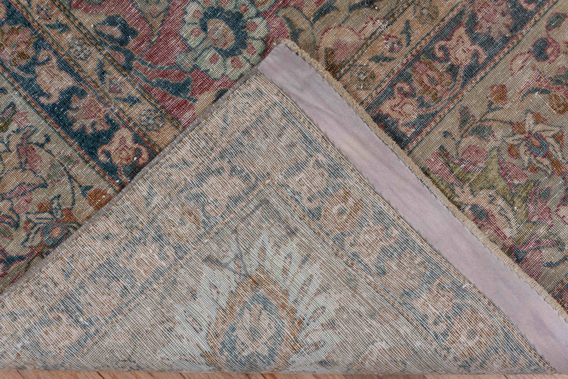 6' x 11' one-of-a-kind handmade antique Tehran large size rug. Color palette: rose, ivory, slate, dusty blue, taupe