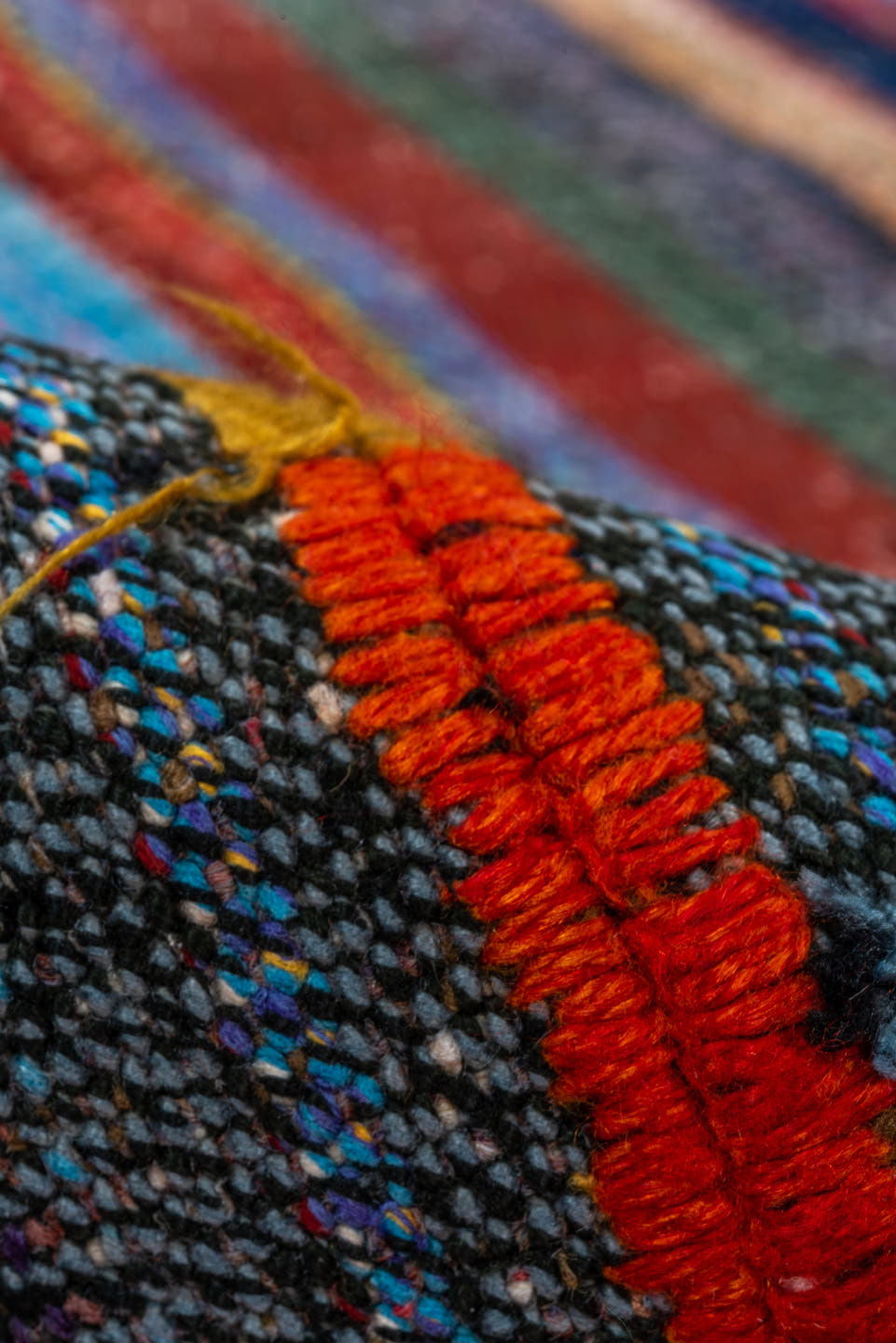 6' x 8' one-of-a-kind handmade vintage Kilim medium size rug. Color palette: crimson, charcoal, sky_blue, navy, rose, slate