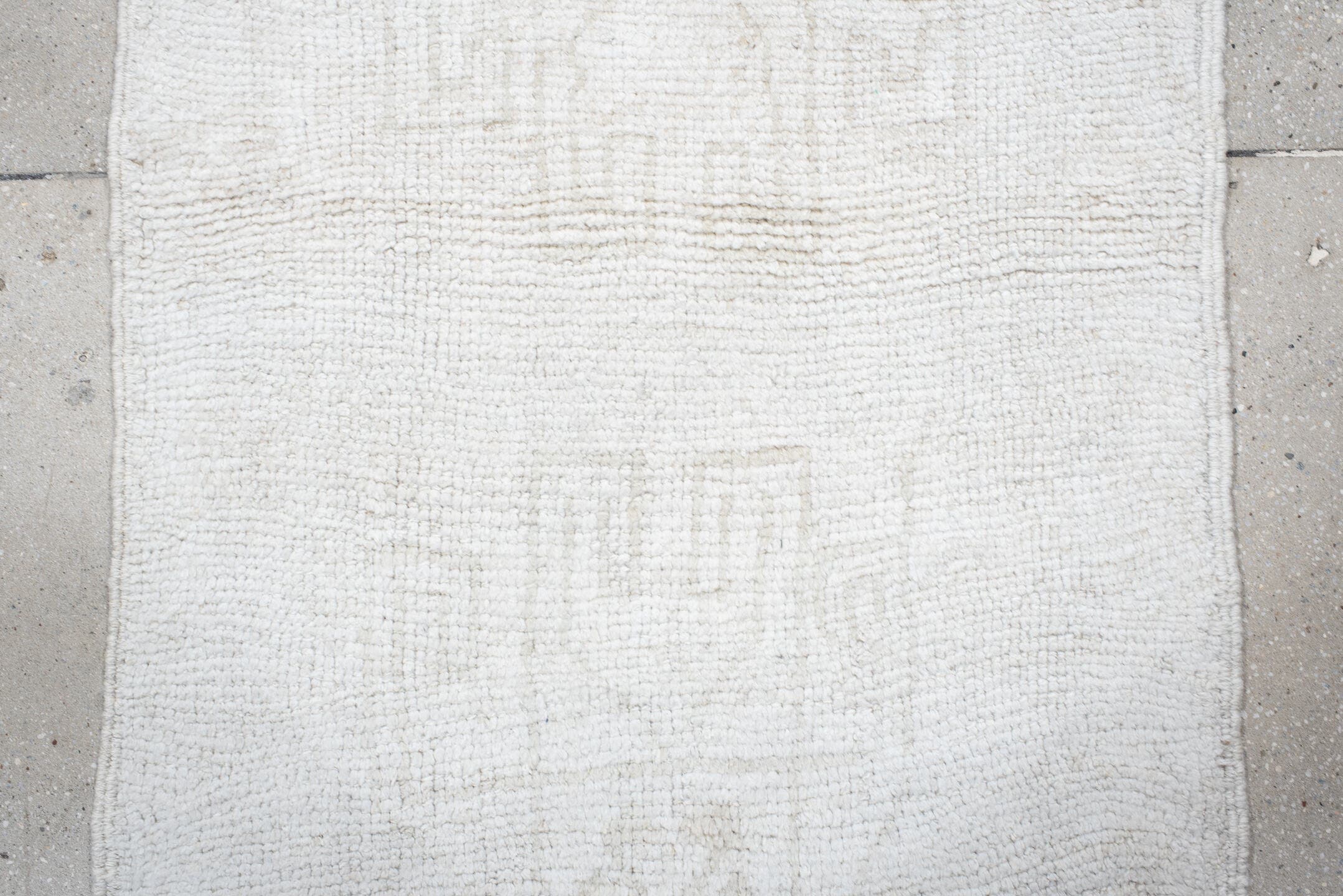3' x 10' one-of-a-kind handmade vintage Kars runner rug. Color palette: ivory, cream, taupe, pale gray, beige, gray