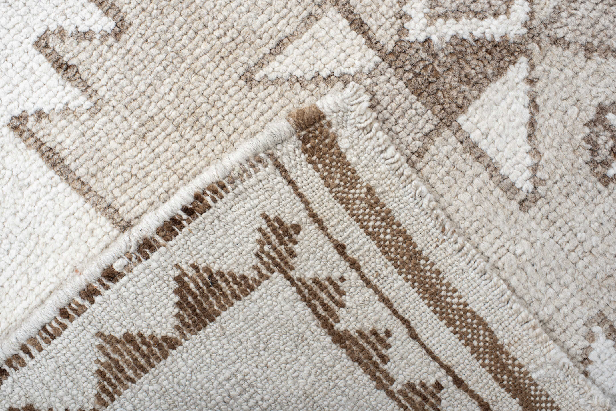 4' x 11' one-of-a-kind handmade vintage Kars runner rug. Color palette: ivory, taupe, beige, camel, gray