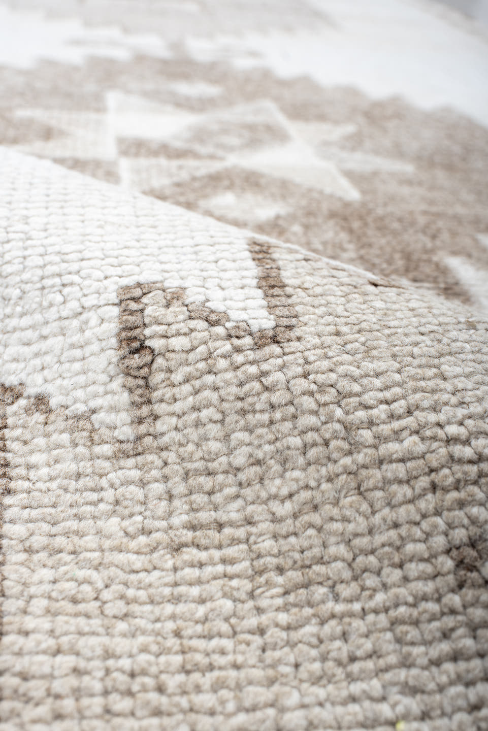 4' x 11' one-of-a-kind handmade vintage Kars runner rug. Color palette: ivory, taupe, beige, camel, gray