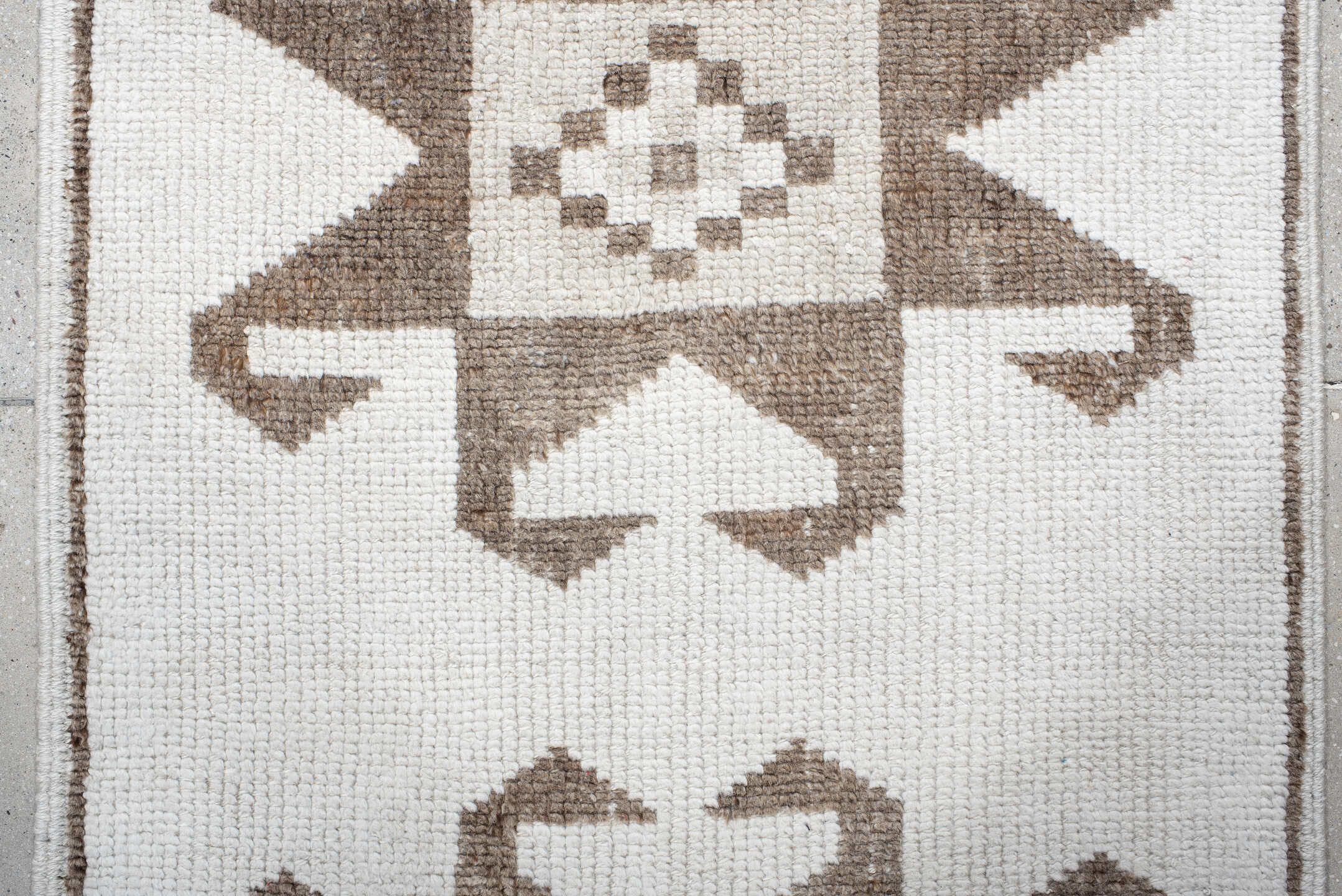 3' x 11' one-of-a-kind handmade vintage Kars runner rug. Color palette: ivory, taupe, beige, gray
