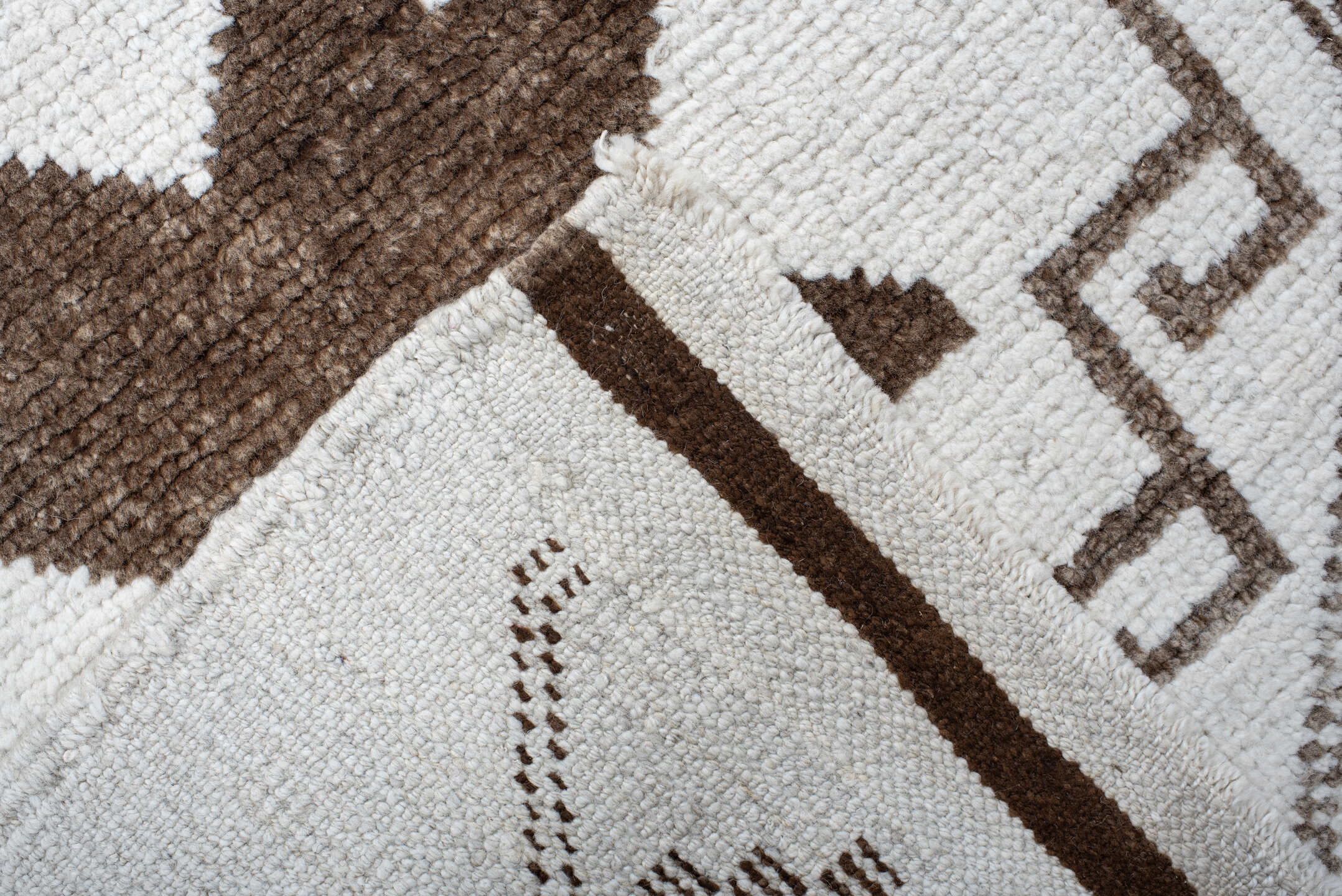 3' x 11' one-of-a-kind handmade vintage Kars runner rug. Color palette: brown, dark gray, gainsboro, gray, lavender blush